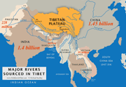 2025 population figures for nations downstream from Tibet