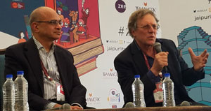 Michael Buckley with Brahma Chellaney at Jaipur Literature Festival